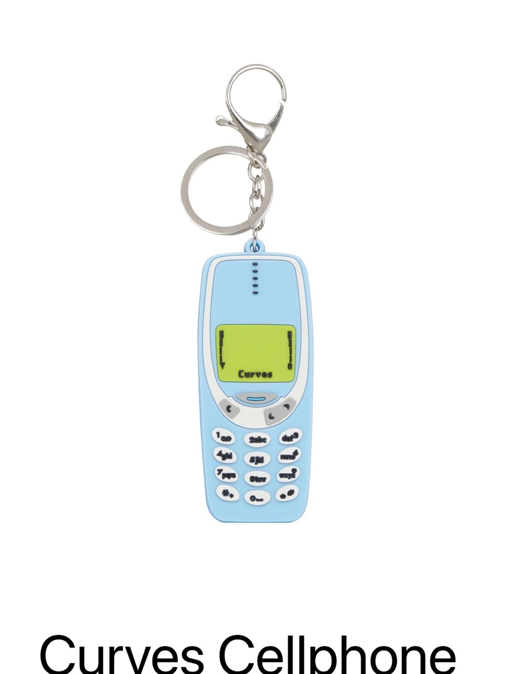 Light Blue Retro Cellphone Keychain with Lime Green Screen - Unbranded